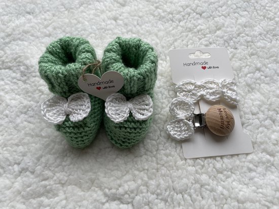 Maminobaby.nl baby geschenkset jongens/meisjes | Kerst | Handgemaakt | Babyslofjes | Speenkoord | Kraamcadeu | Babyshower — afbeelding 3