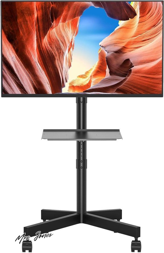 BONTEC Mobiele TV-standaard op wielen, kantelbare TV-trolley met mediaplank voor 23-60 inch LED, LCD, OLED Flat & Curved TV's, houdt tot 25kg, Max VESA 400x400mm
