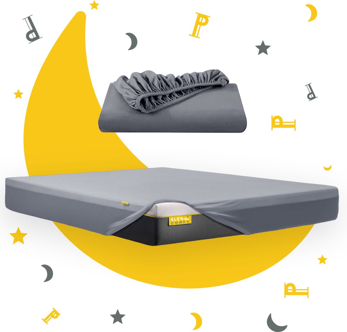 Sleep Comfy - 100% Katoen Hoeslaken | 160x210 cm - Jersey - Antibacteriëel - Rondom Elastiek - Antraciet - De Perfecte Pasvorm