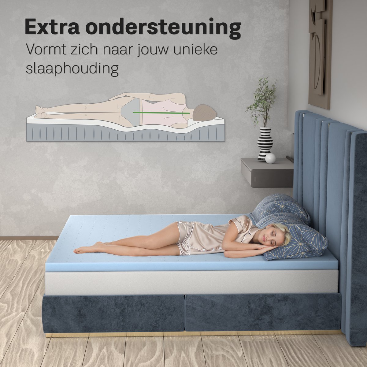 CozySense® Traagschuim Topper 140x200 - Matras Topper met Open Luchtkanalen voor Ademend Comfort - Gel-Geïnfuseerd - CertiPUR-US® - Medium - 6 cm thumbnail 5