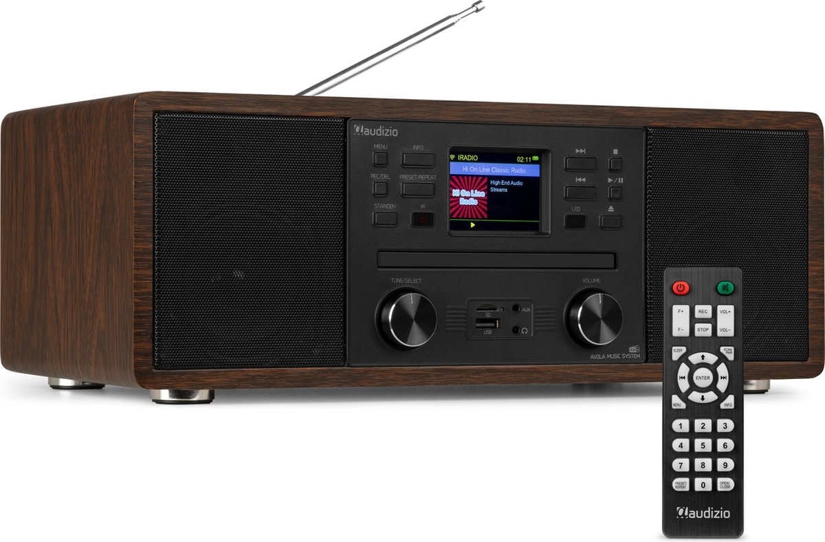 Internetradio - Audizio Avola alles-in-één radio met Bluetooth - DAB+/FM - CD speler - Houtlook