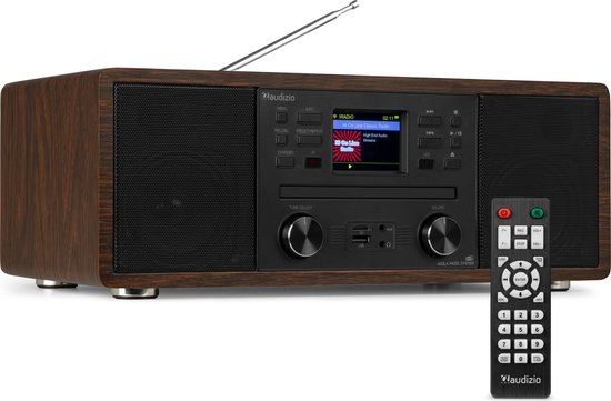 Internetradio - Audizio Avola alles-in-één radio met Bluetooth - DAB+/FM - CD speler - Houtlook