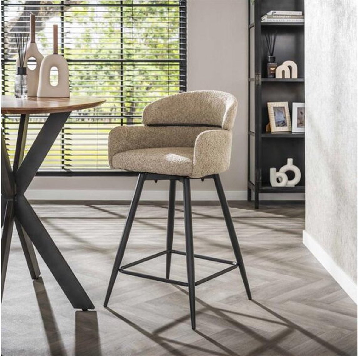 Barstoel draaibaar boucle ronde rug VPE2 - Boucle zandkleur - barstoelen set van 2