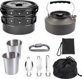 Kookgerei - 9 -delig - voor kamperen, outdoor, wandelen, picknick, BBQ, opvouwbare campingpannen - veilig en BPA - Geschikt voor 2-3 personen camping pannenset