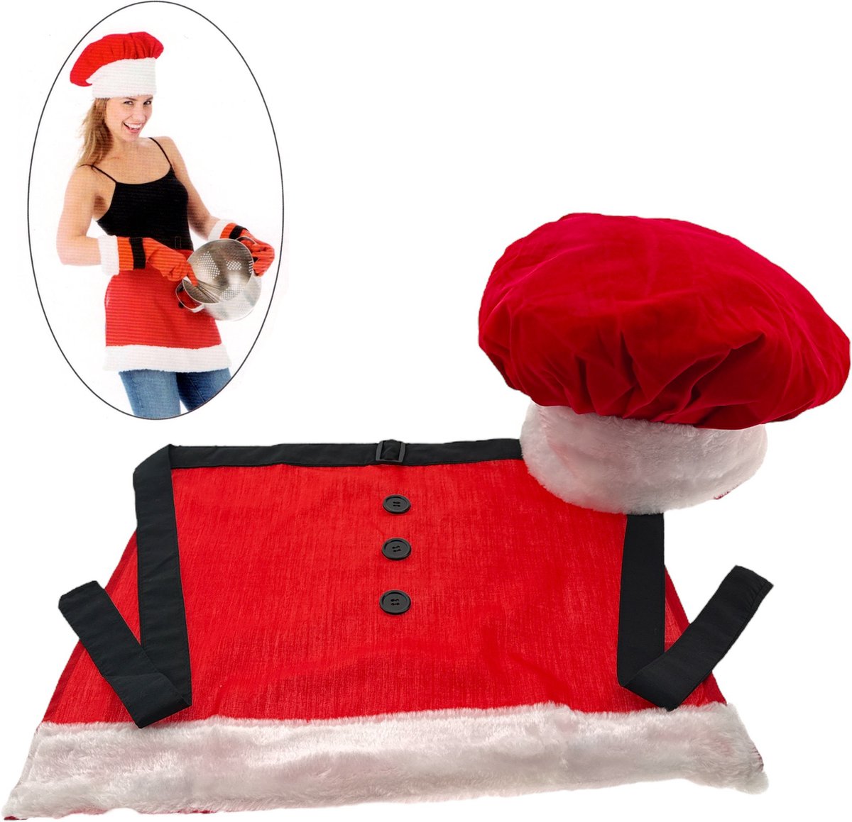 Kerst Kookschort en Koksmuts - One Size - Rood/Wit