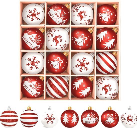 44 stuks kerstballen kunststof, kerstballen ornamenten wit en