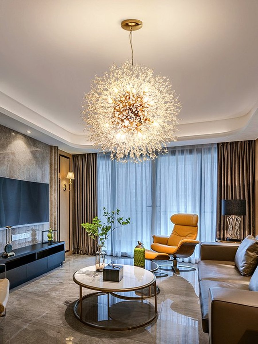 Luxe Kristal Hanglamp - Paardebloem Kroonluchter - Crystal Led Lamp - Goud - 50 cm - Moderne lamp - Hanglamp - Plafoniere