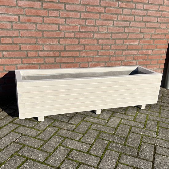 AMISHOUT - Jardinière en bois 140x40x36 - blanc | bac à fleurs à l'extérieur