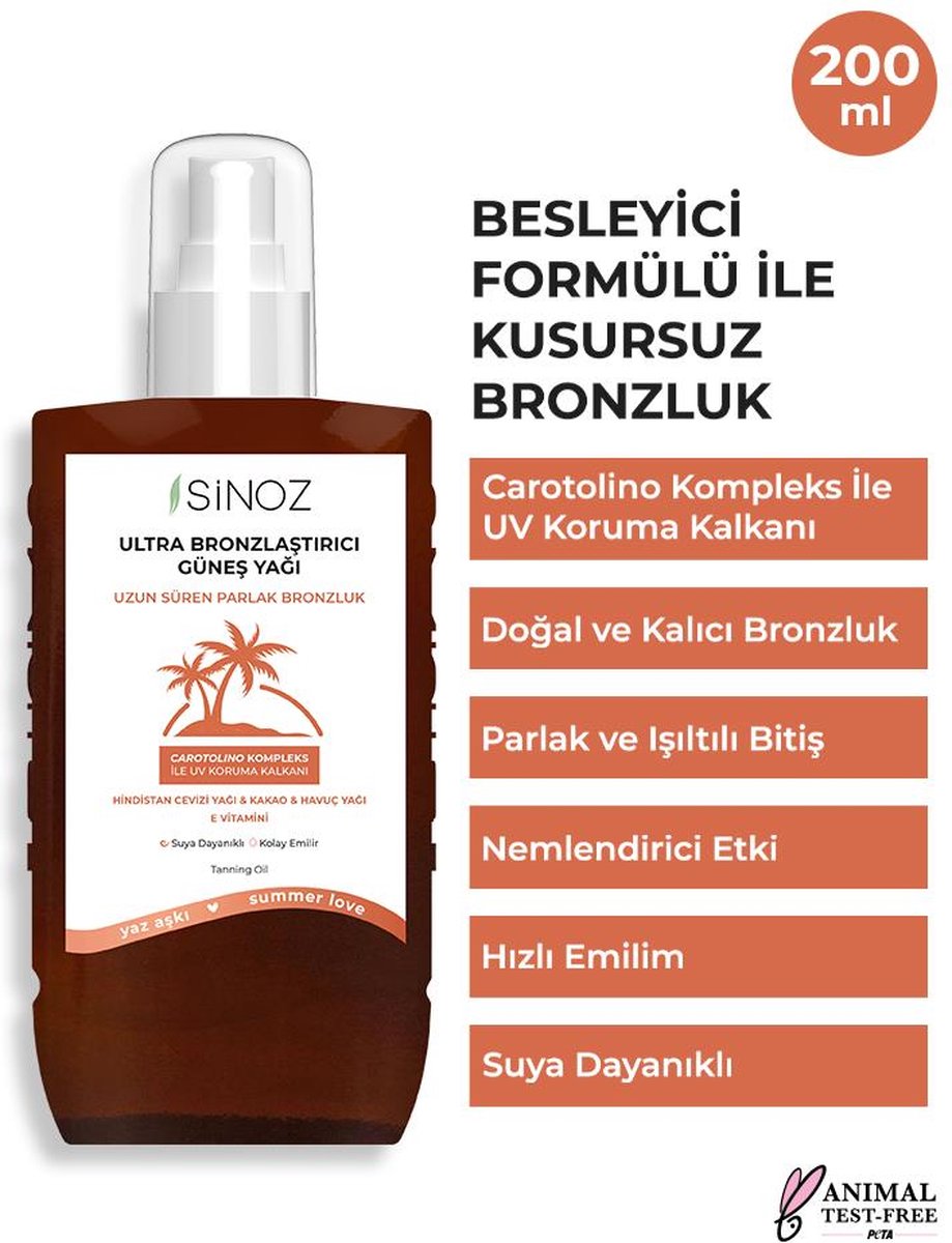 Goedkoopste Sinoz Perfect Bronzing Tanning Oil - 200 ml - Bevat Kokosnoot - Cacao- en Wortelolie