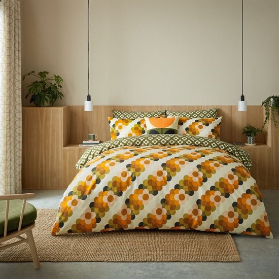Orla Kiely - Retro Flower Stripe - housse de couette coton percale avec taies d'oreiller - 230x220 cm - fermeture bouton - lits jumeaux
