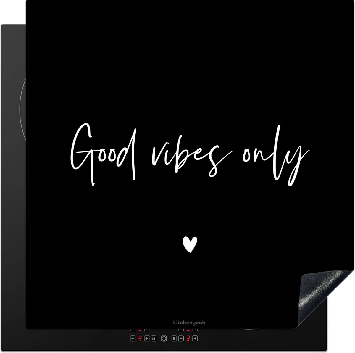 KitchenYeah® Inductie beschermer 78x78 cm - Zwart - Quote - Good Vibes Only - Kookplaataccessoires - Afdekplaat voor kookplaat - Inductiebeschermer - Inductiemat - Inductieplaat mat - Keuken decoratie