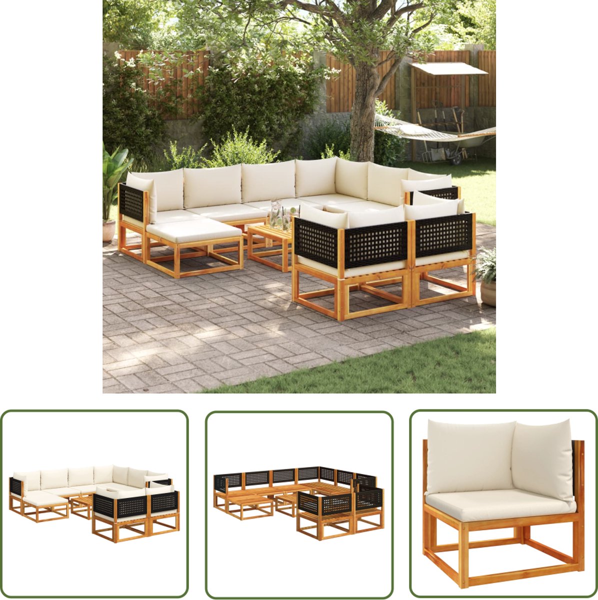 The Living Store 10-delige Loungeset met kussens massief acaciahout - Loungeset - Acacia Hout - Tuinset - Buitendecoratie - Lounge Set
