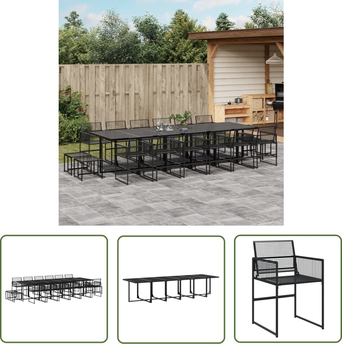 Zwarte poly rattan tuinset met 17 delen - The Living Store.
