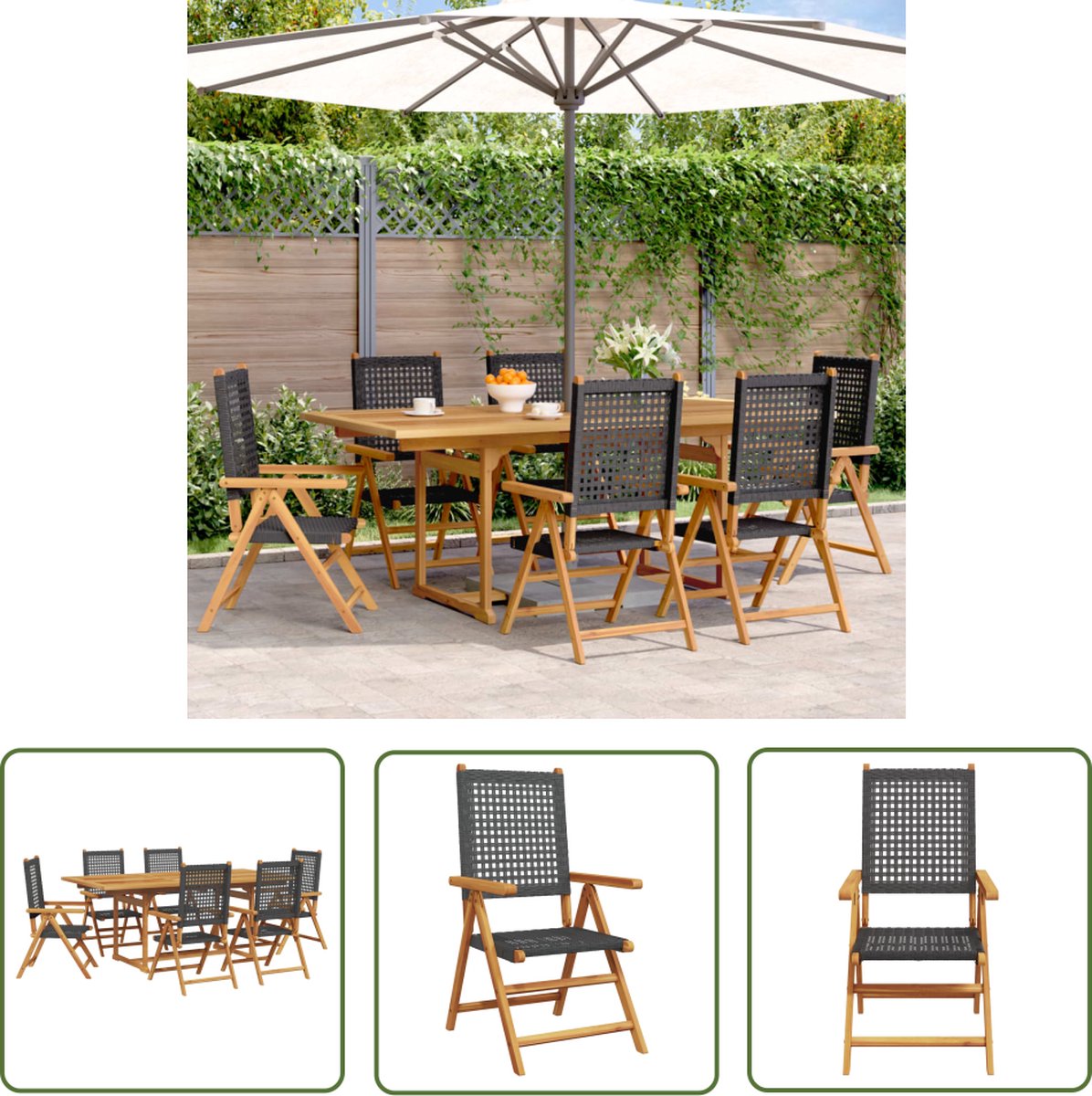Tuinset in zwart poly rattan en massief hout - The Living Store.