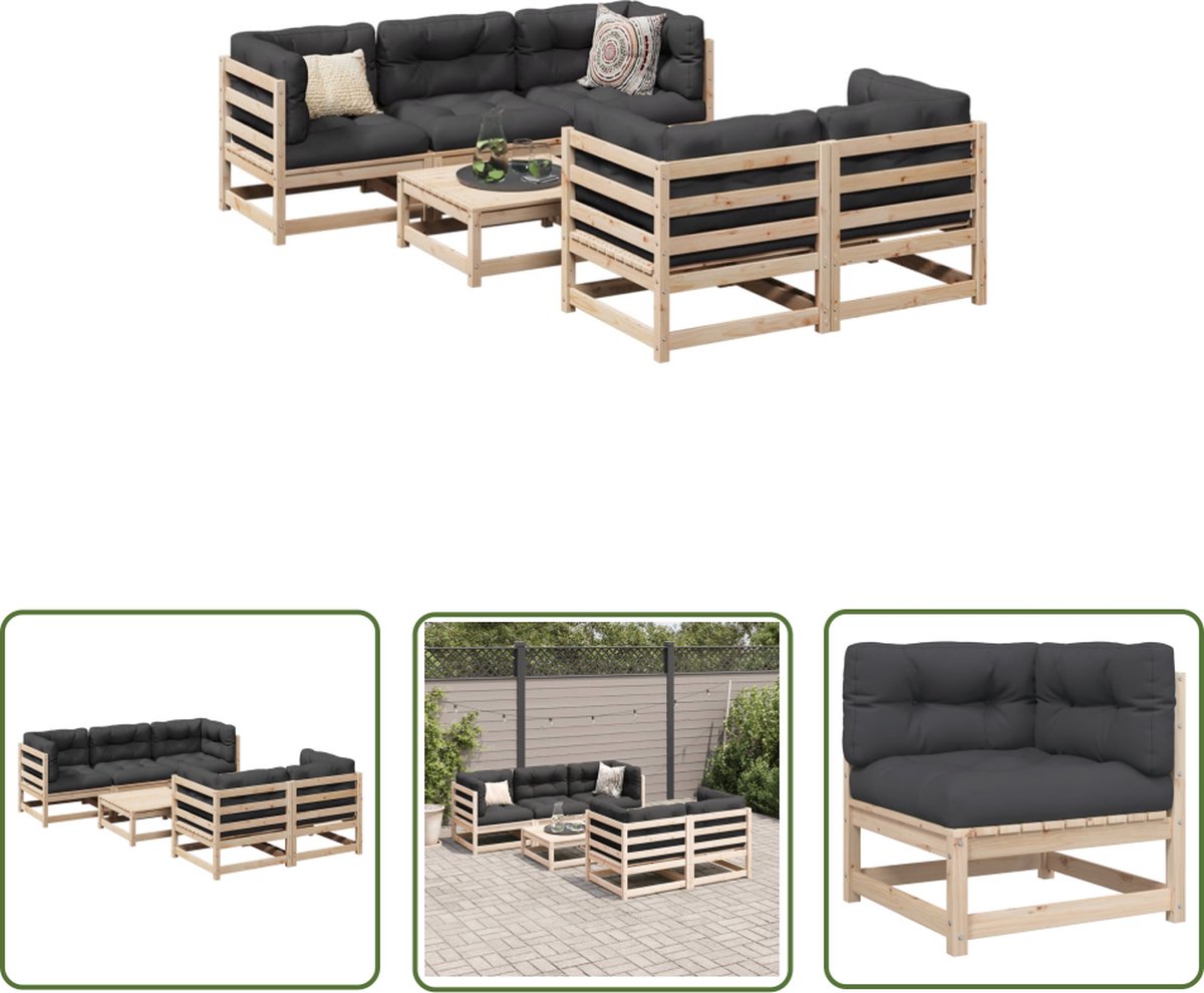 The Living Store 6-delige Loungeset met kussens massief grenenhout - Loungeset - Tuinset - Houten Lounge - Tuinstoel - Buitendiner