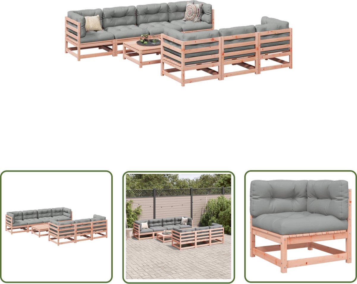 The Living Store 8-delige Loungeset met kussens massief douglas vurenhout - Loungeset - Tuinset - Lounge Bank - Houten Loungebank - Douglasvuren