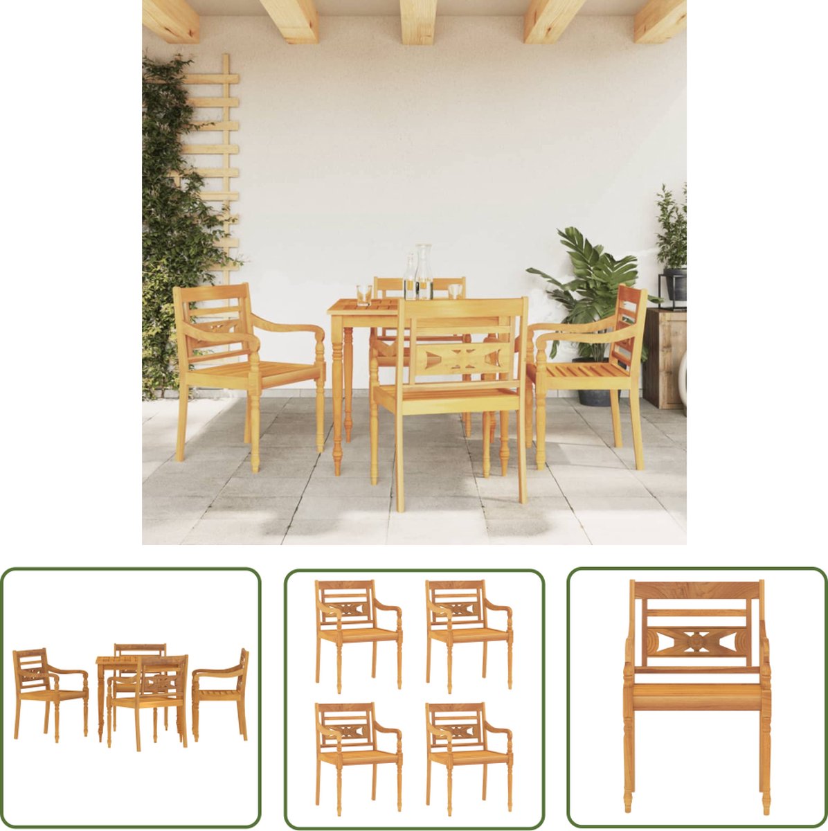 The Living Store 5-delige Tuinset massief teakhout - Tuinstoel - Teak Meubel - Buitentafel - Eetkamer Set - Tuinset