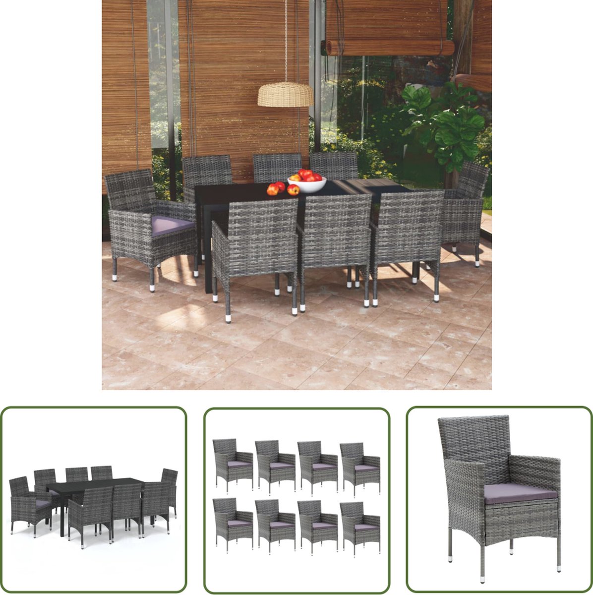 Grijze poly rattan tuinset met kussens - The Living Store.
