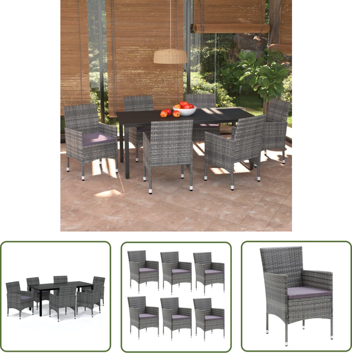 Grijze poly rattan tuinset met kussens - The Living Store.
