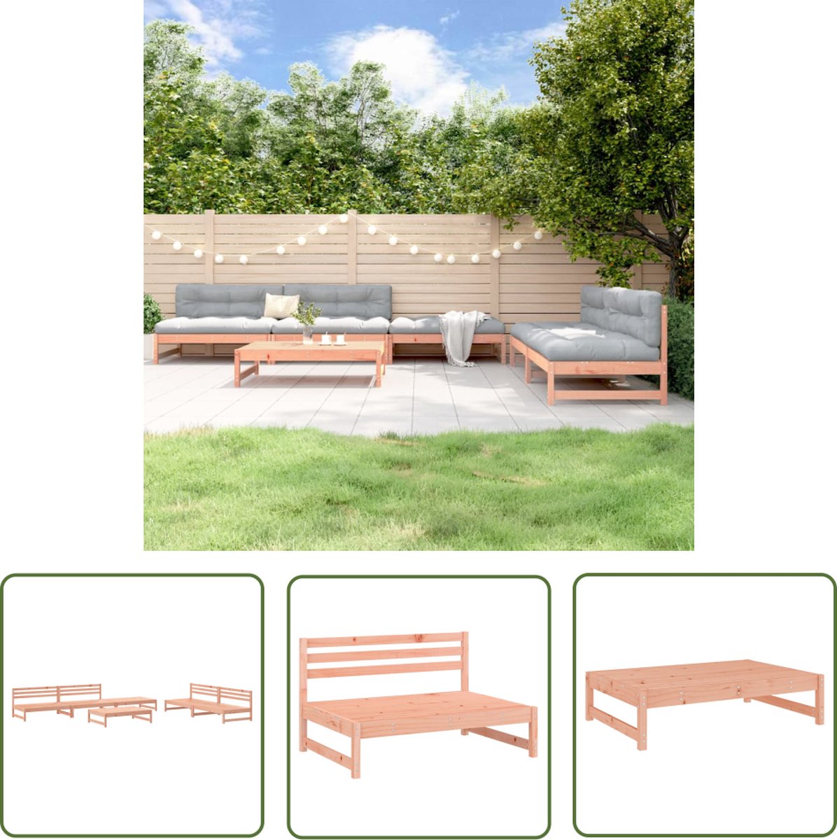 The Living Store 6-delige Loungeset massief douglashout - Loungeset - Tuinset - Lounge Bank - Loungebank - Houten Loungeset