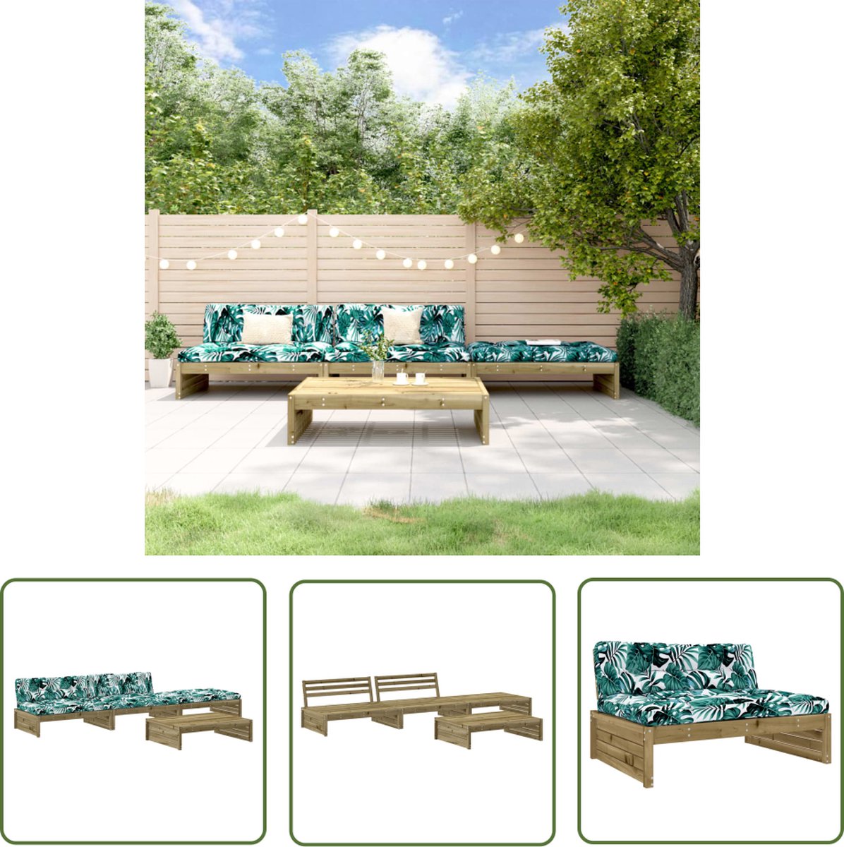 The Living Store 4-delige Loungeset met kussens geïmpregneerd grenenhout - Loungeset - Tuinset - Lounge Bank - Buitenmeubilair - Teak