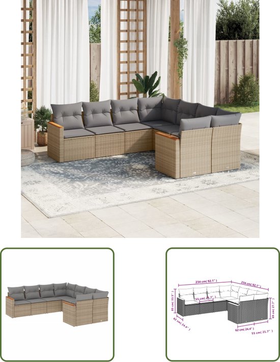 Pacific blauwe modulaire 3-zits tuinset met chaise longue