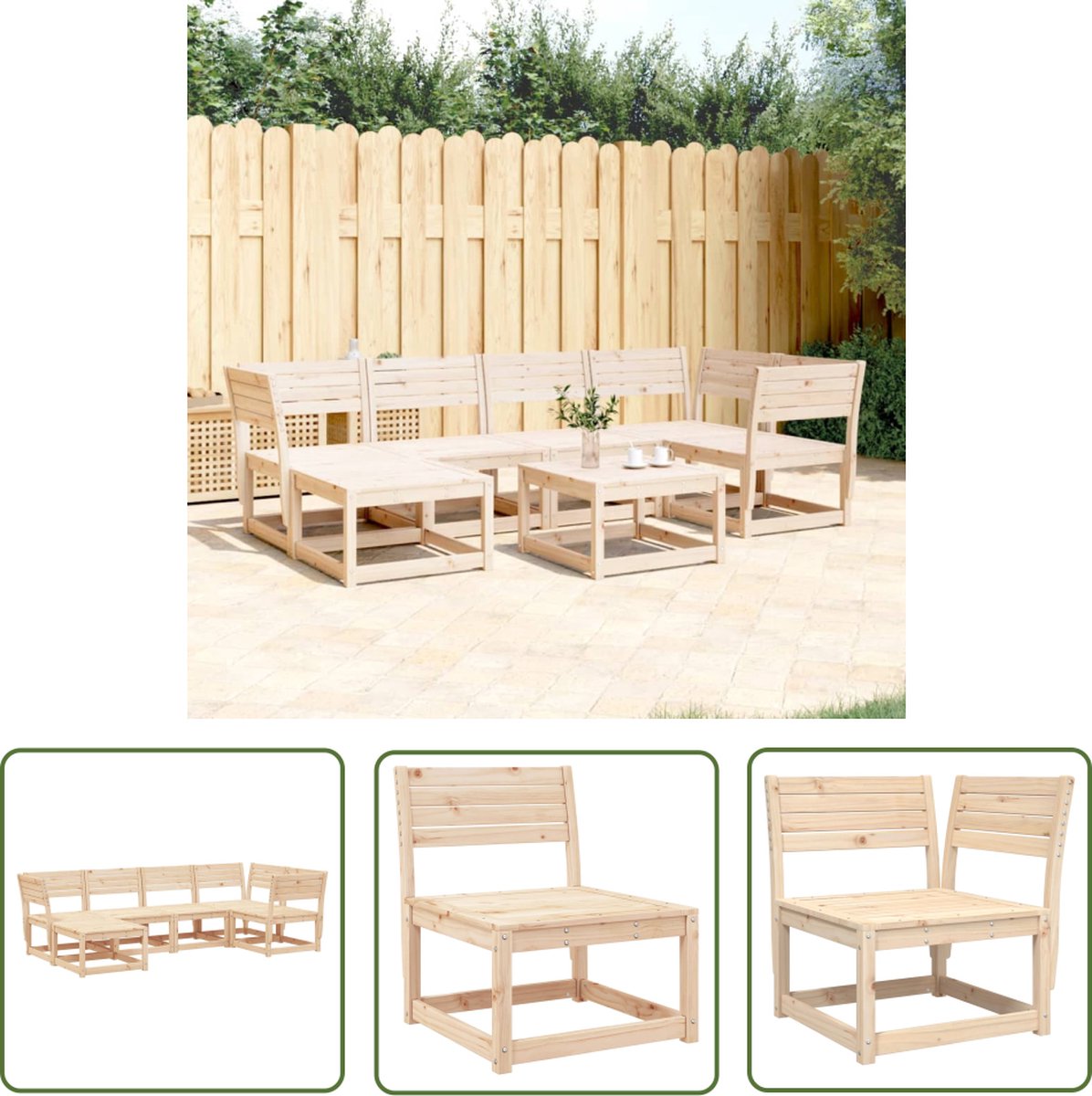Massief grenenhouten loungeset met tuinstoel, loungebank en tafel - Buitendecoratie.