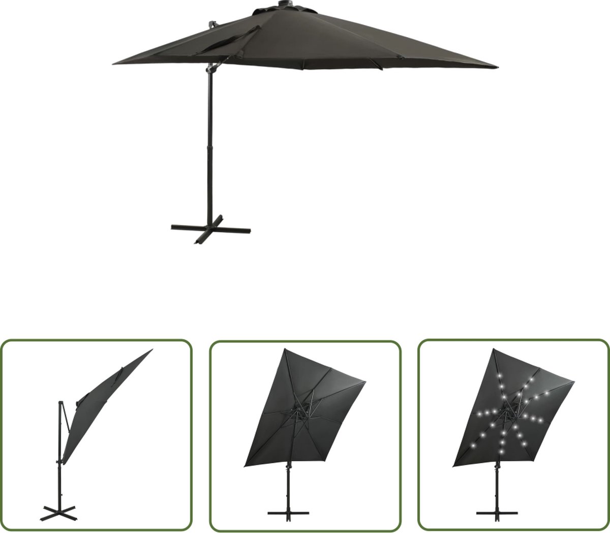 Stylish 250 cm anthracite-colored outdoor umbrella with LED lighting, from The Living Store - perfect for your garden.