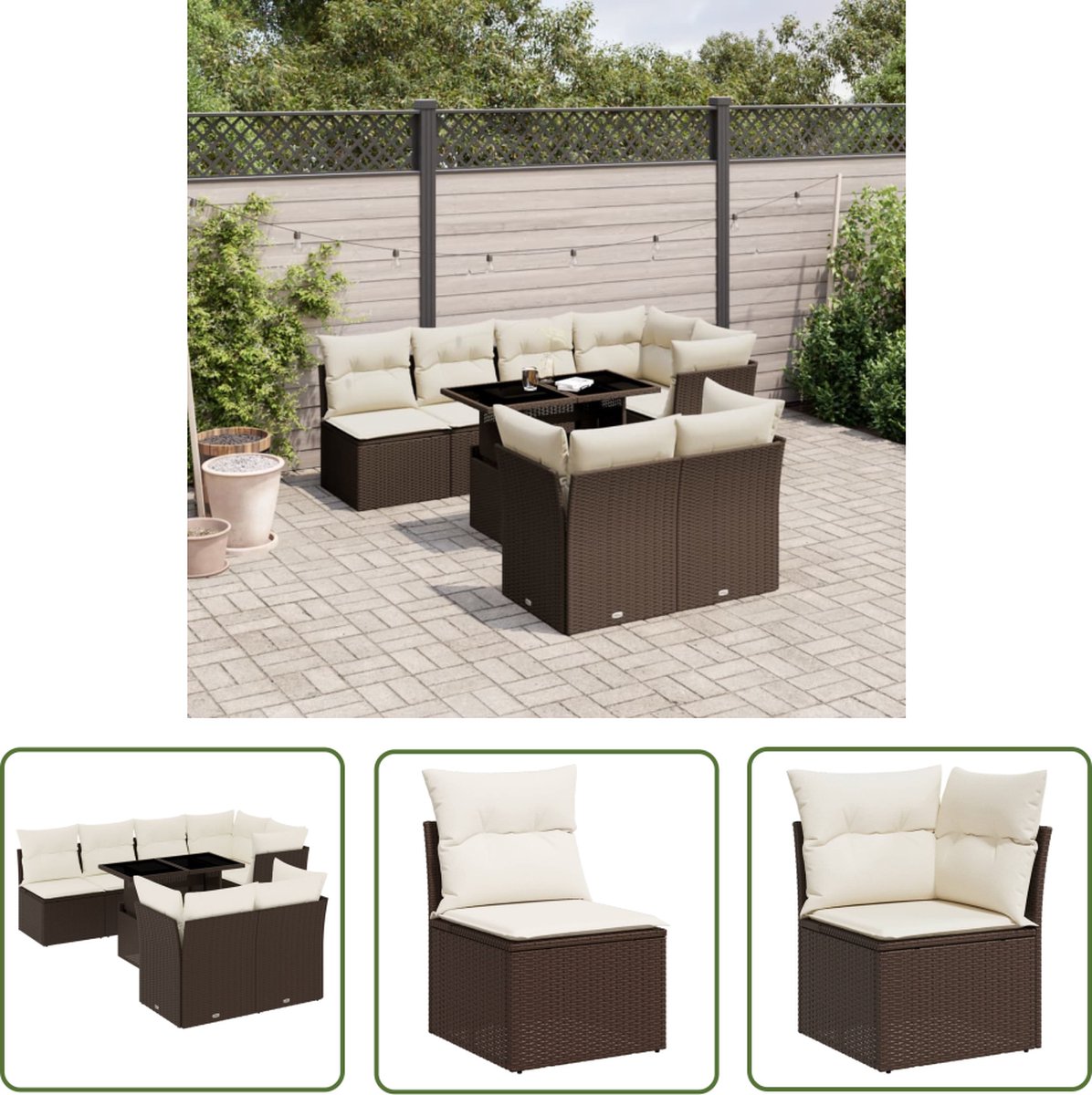 The Living Store 8-delige Loungeset met kussens poly rattan bruin - Loungeset - Lounge Set - Tuinlounge - Buitentijnen - Loungebank