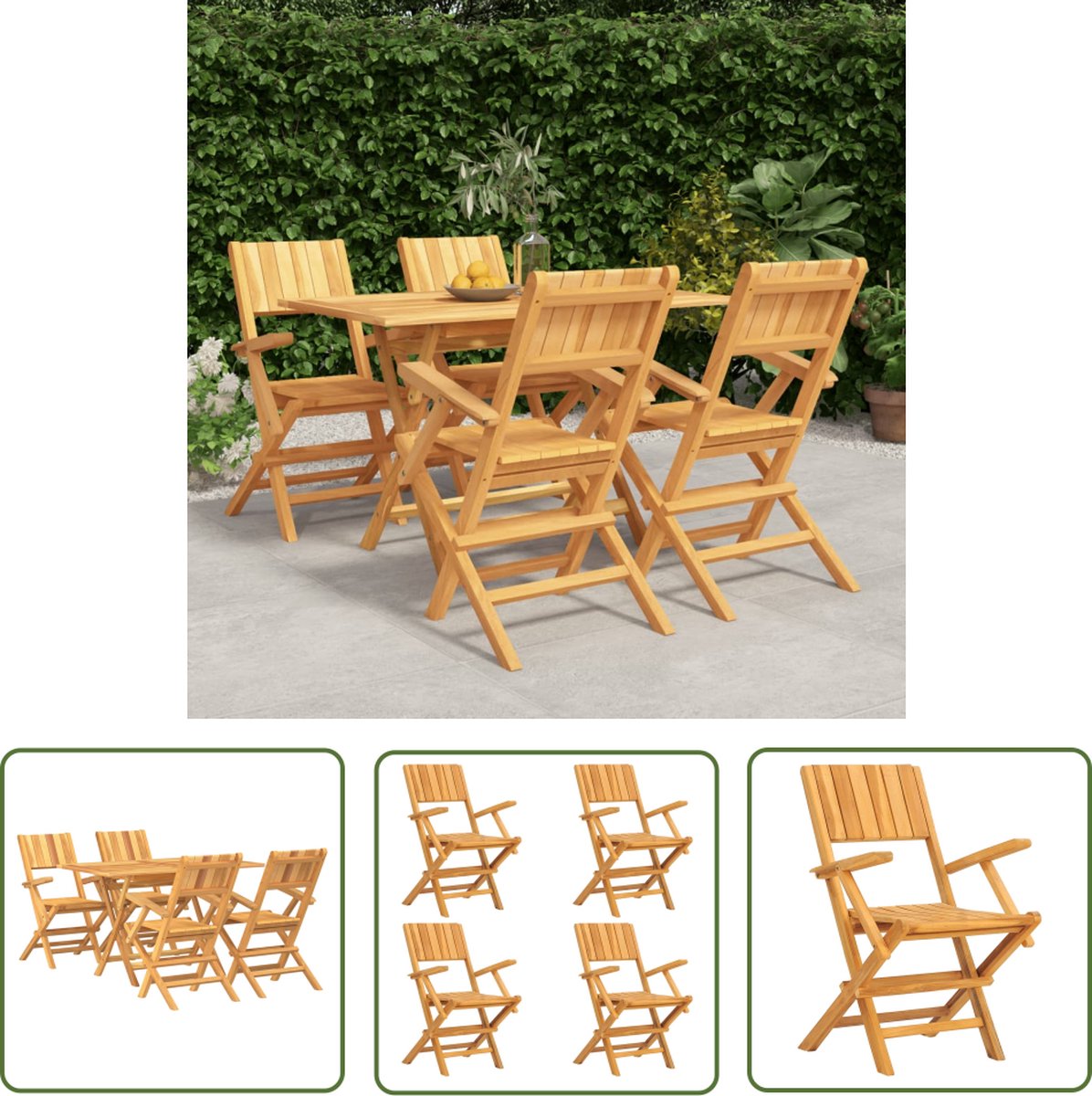 The Living Store 5-delige Tuinset massief teakhout - Tuinset - Teak - Buitentafel - Lounge Set - Eetkamerset
