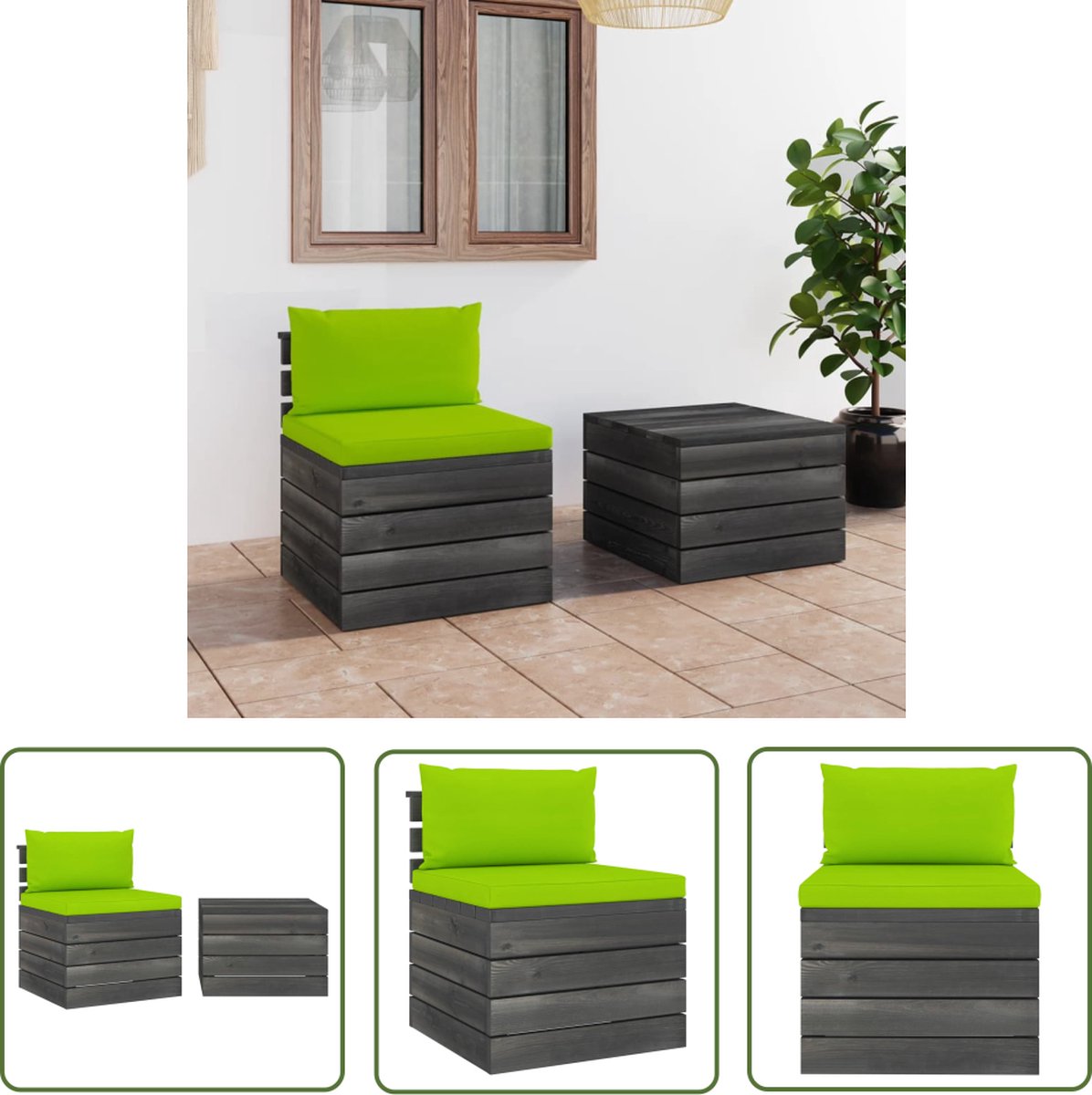 vidaXL Buitendecoratie - Loungeset - 2-delige Loungeset met kussens pallet massief grenenhout - Tuinmeubilair - Lounge Set - Teak Meubel