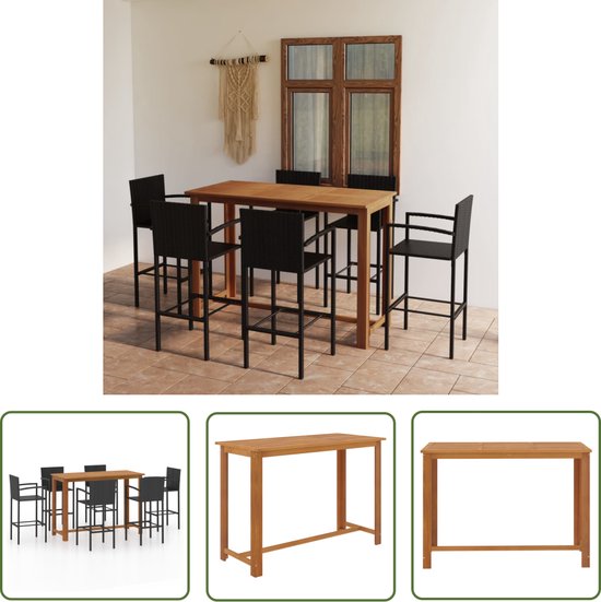 The Living Store Barset Luxe Zwart - Bois d'acacia Massief - 150x70x105 cm - 6x Tabouret de bar