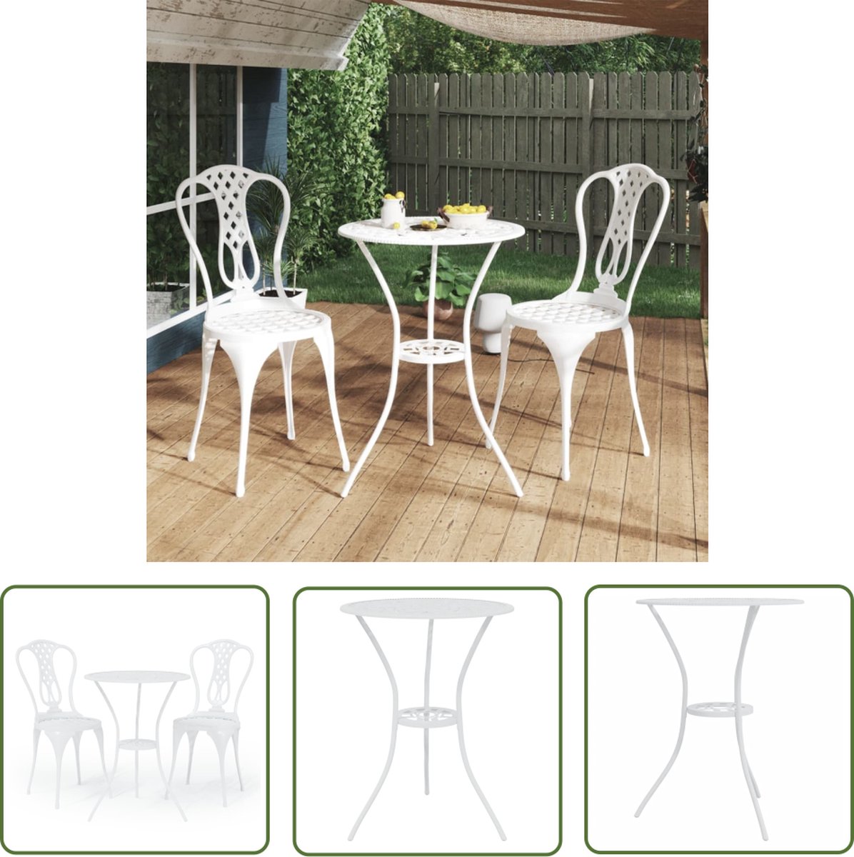 Tuinbistroset van wit gietaluminium - stijlvol en duurzaam.