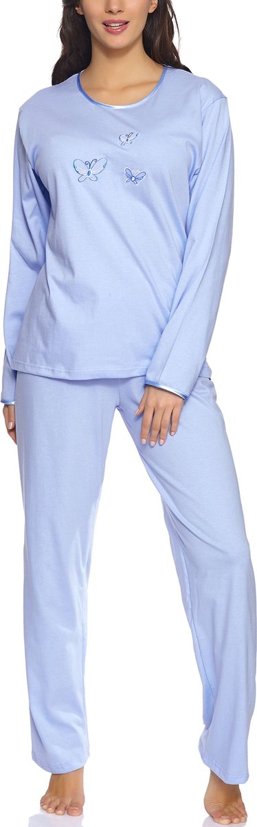 Merry Style Dames Pyjama - Lange mouwen - Lange broek - Katoen - MS-DR-Malwa-PJ - Blauw (Lange mouwen) - XL