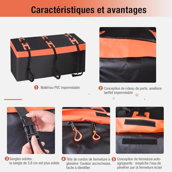 Favoto Dakkoffer, 566 liter, opvouwbare dakkoffer, waterdichte daktas met antislipmat, deurhaken, versterkingsriemen voor auto's, SUV's, met/zonder bagagedrager, reizen, bagagetransport, blauw