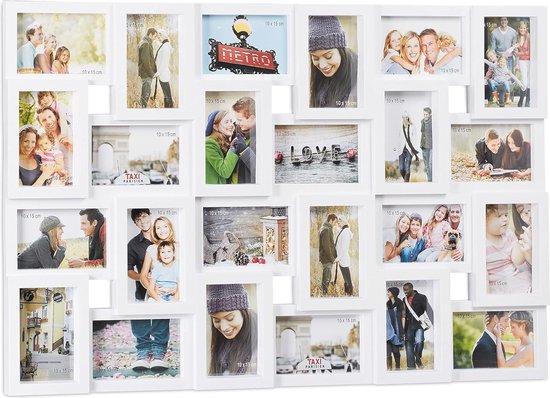 Wackadoo Bilderrahmen Collage schwarz 24 Fotos 10x15 cm – Galerierahmen zum Aufhängen im Hoch- & Querformat – Leichter Kunststoff Mehrfachrahmen – Moderne Wanddeko für mehrere Bilder, picture frame