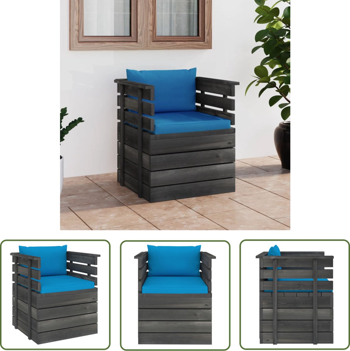 vidaXL Lounge Stoel - Tuinstoel - Tuinfauteuil met kussens pallet grenenhout - Grenenhouten Tuinbank - Buitendrankstoeltje - Patio Set