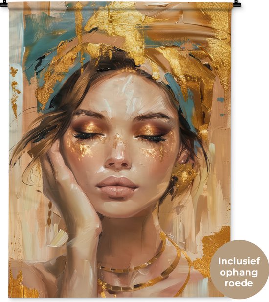 Wandkleed 120x160 cm - Wanddoek Vrouwen - Portret - Luxe - Goud - Wandtapijt - Wandkleden