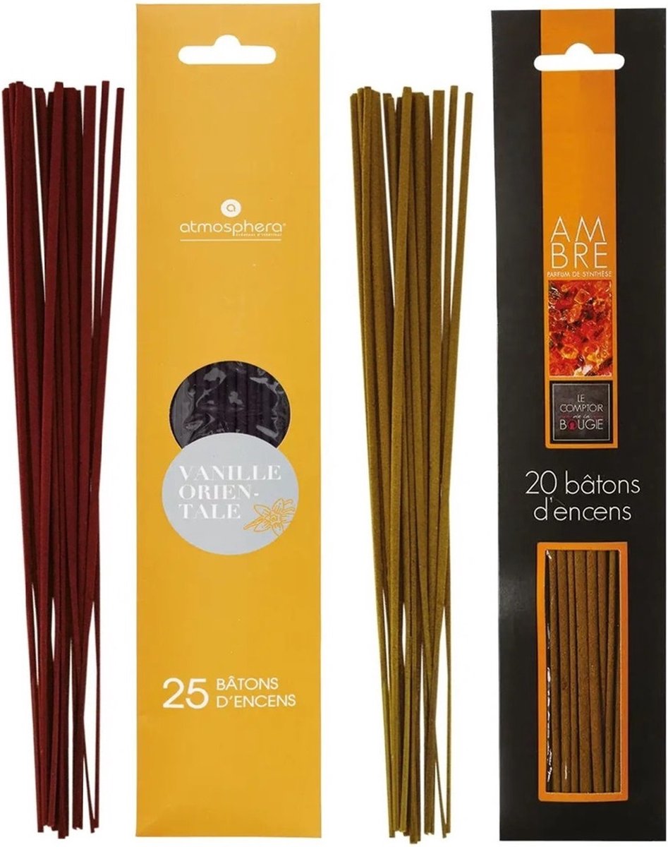Atmosphera Wierook stokjes - set van 2 geuren - Vanille en Amber - 25 cm - Ontspanning Terracotta bruin