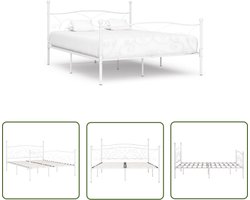 vidaXL Wit Bed Frame - Metalen Bed Frame - Bedframe met lattenbodem metaal wit 180x200 cm - Tweepersoons Bed - Bed Frame Met Lattenbodem - Modern Bed Frame