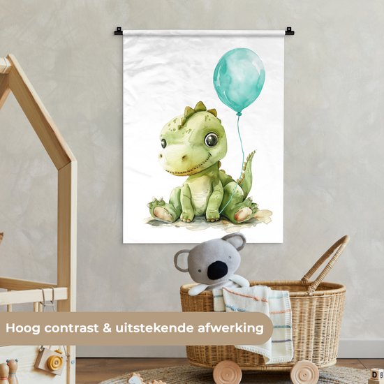 Wandkleed 60x80 cm - Wanddoek Draak - Baby dier - Blauwe ballon - Wandtapijt - Wandkleden