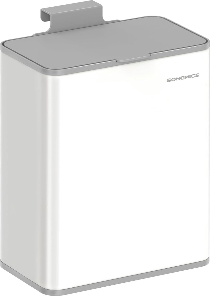 Goedkoopste FurnStar - Vuilnisemmer hangend - 8 l compostemmer keuken - stalen afvalemmer met deksel voor biologisch afval - met haken - aan de kastdeur of muur - voor onderkast badkamer - wolkenwit