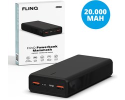 FlinQ Powerbank 20.000mAh -Snellader voor 3 apparaten tegelijk opladen - Quick Charge PD - Powerbanks voor noodpakket - Incl. USB-Kabel