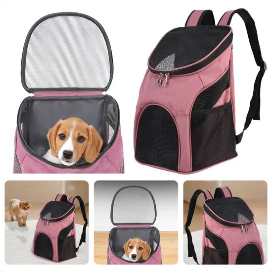 Cheqo® Sac à dos pour chien - Sac de voyage pour chat - Sac de transport Animaux - Sac de transport pour animaux de compagnie - Sac pour chien - Rose - Pour Chats et Chiens jusqu'à 10 kg - Nylon respirant