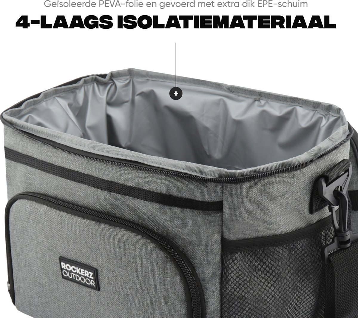 Rockerz Koeltas - 4 laags geïsoleerde - Incl. 2 koelelementen - 15 liter - Lunchtas - Picknicktas - Capaciteit voor 24x 33 cl blikken of 12x 33 cl flesjes - Slijtvast en duurzaam materiaal - Waterdicht en vuilafstotend - kleur: Grijs — cadeau in Sport & Outdoor - foto 6
