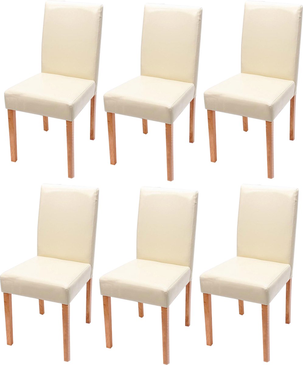 Cosmo Casa Set van 6 Eetkamerstoelen - Keukenstoelen - Leder - Crème - Lichte Poten