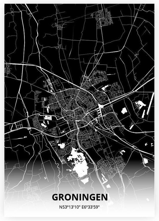 Groningen plattegrond - A2 poster - Zwarte stijl