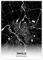 Zwolle plattegrond - A3 poster - Zwarte stijl