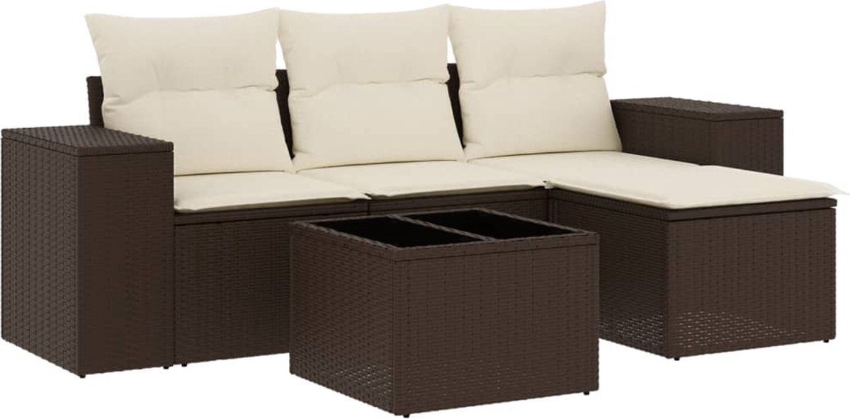 vidaXL 5-delige - Loungeset - met - kussens - poly - rattan - bruin