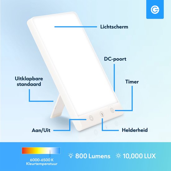 Daglichtlamp 10.000 Lux - Ingebouwde Timer - 3 Standen - Meer Energie - Nachtrust - LED Bureaulamp - Daylight Lamp - Winterdepressie - Gezicht - Lichttherapielamp - Wit - Silvergear